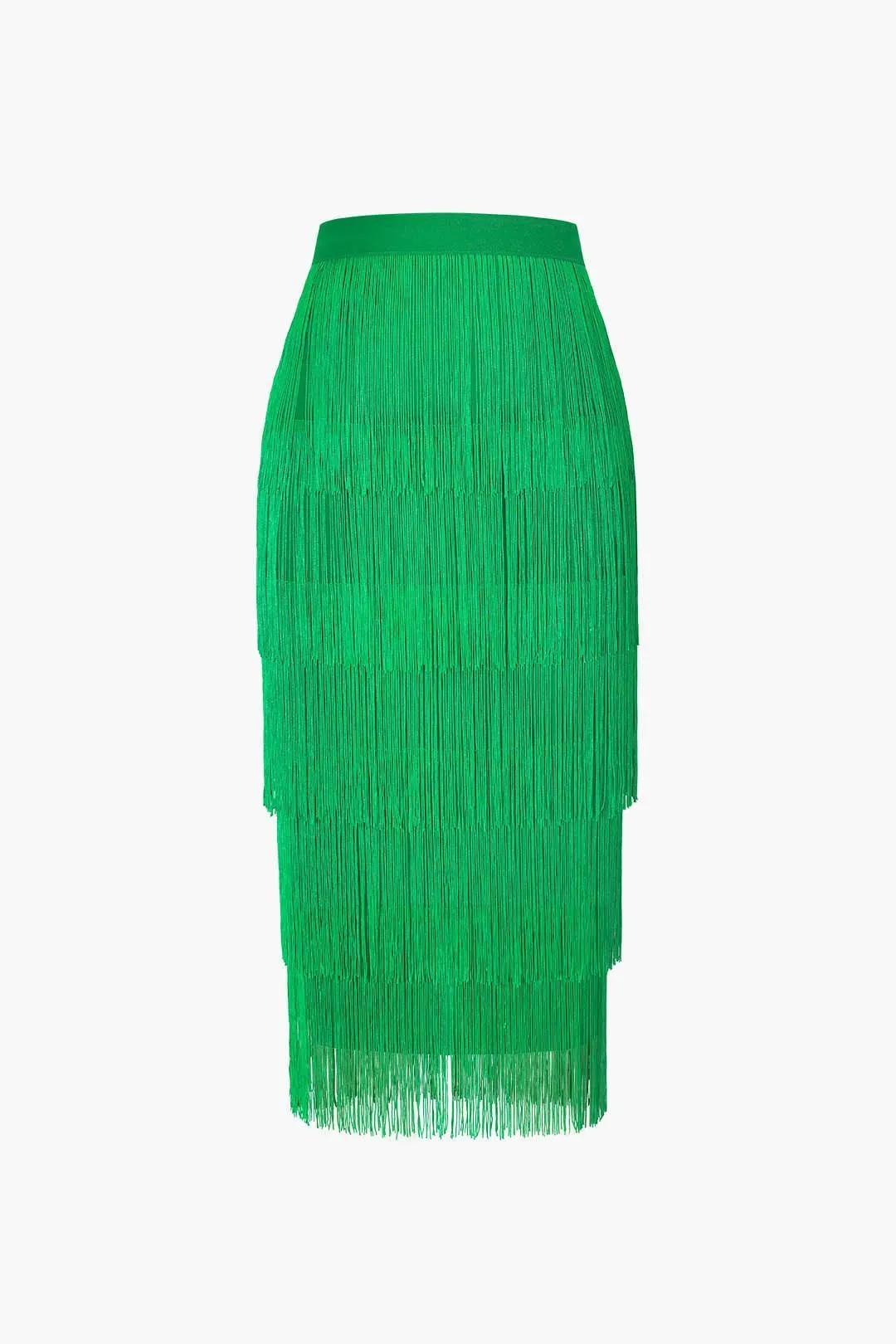 Fringed Tiered Midi Skirt