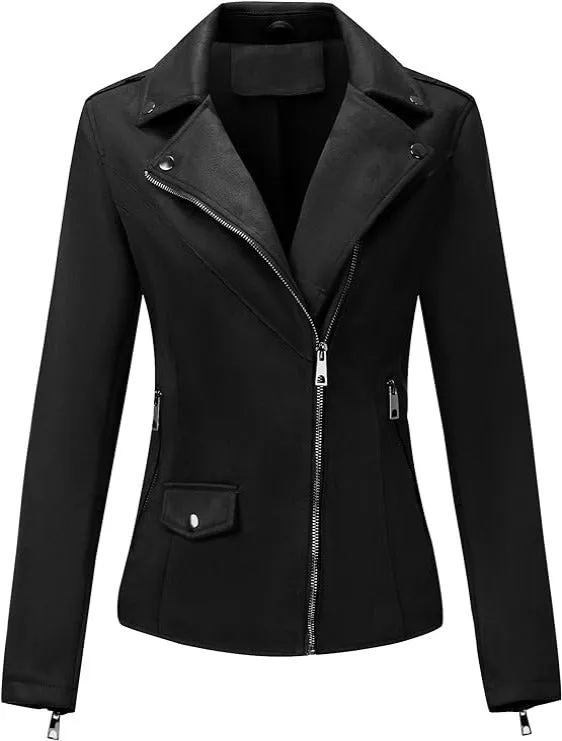 Giolshon Faux Suede Leather Jackets for Women, Moto Biker Short Coat