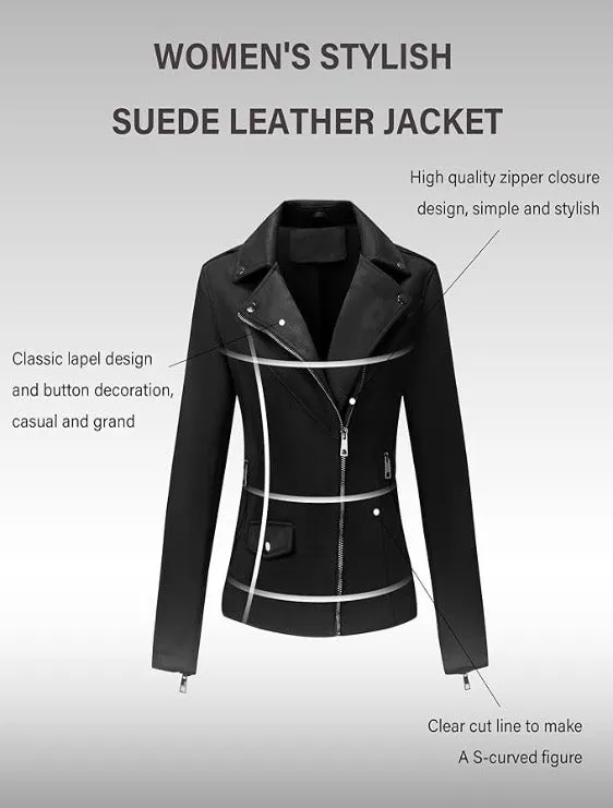 Giolshon Faux Suede Leather Jackets for Women, Moto Biker Short Coat