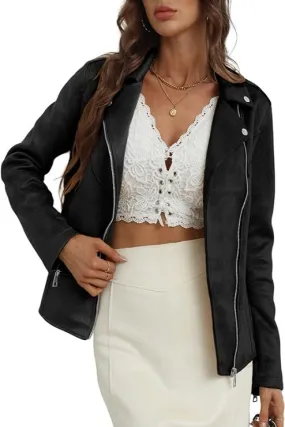 Giolshon Faux Suede Leather Jackets for Women, Moto Biker Short Coat