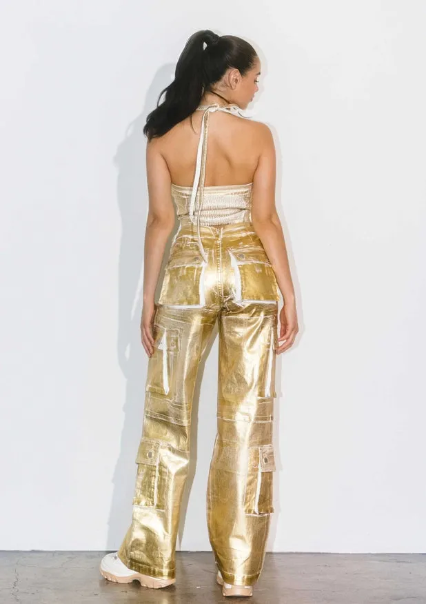 Gold Foil Halter Top