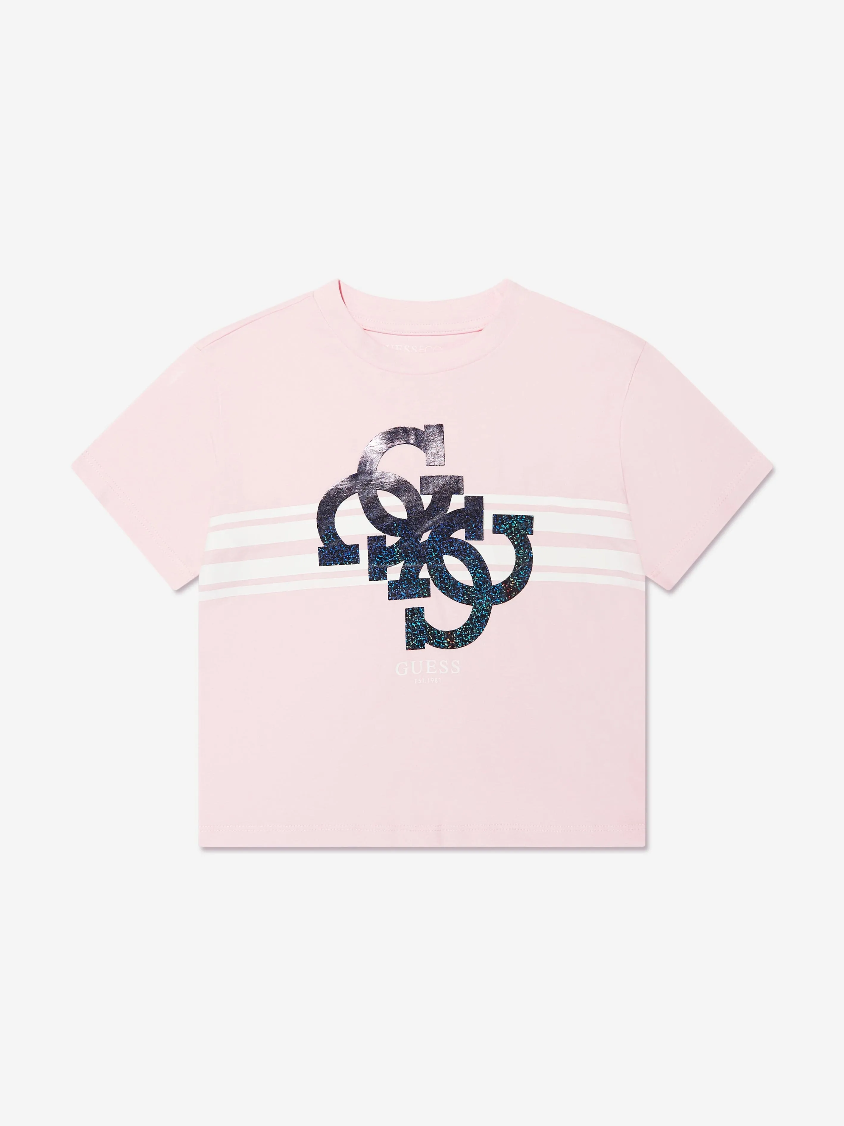 Guess Girls Monogram Logo T-Shirt in Pink