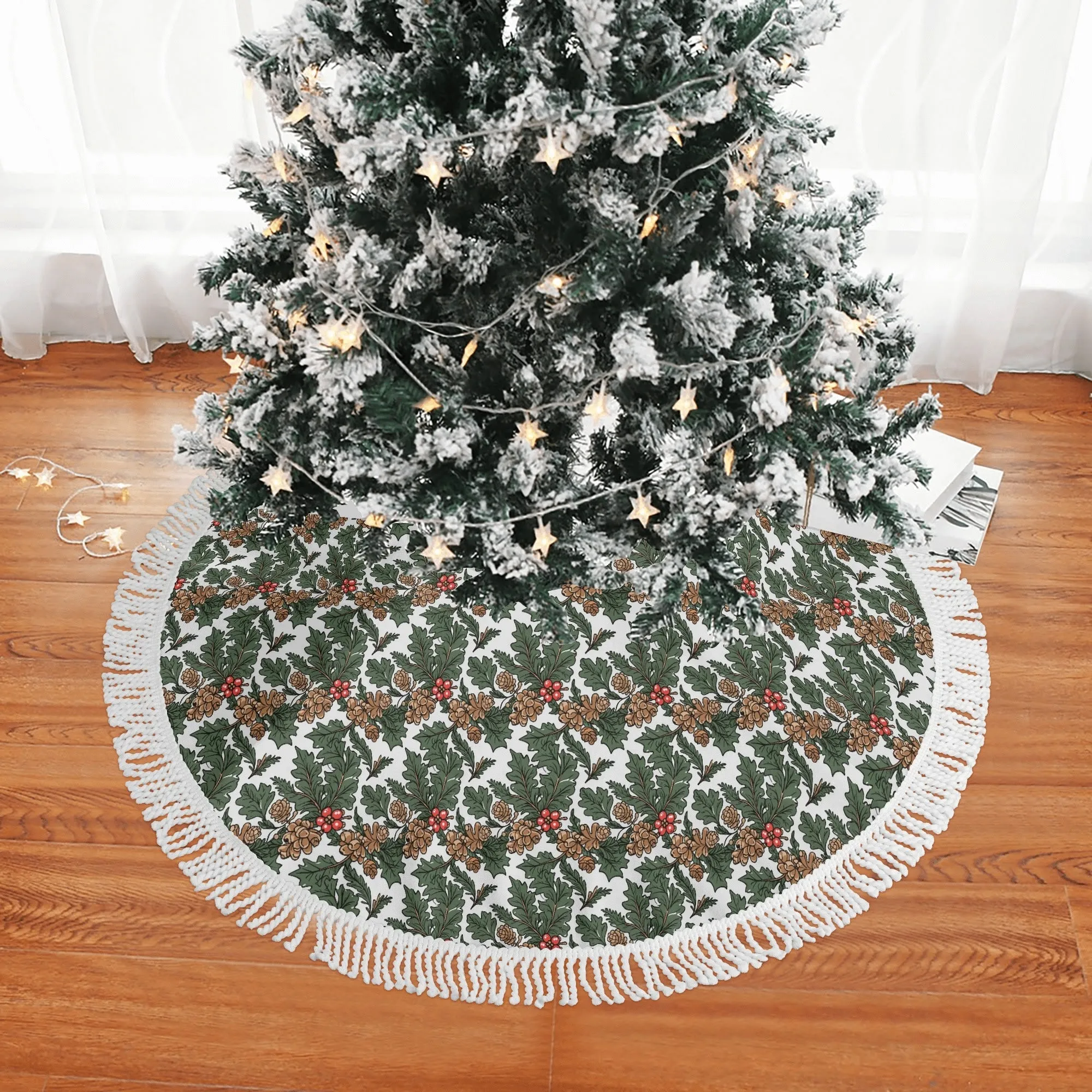 Holly Pine Fringed Christmas Tree Skirts