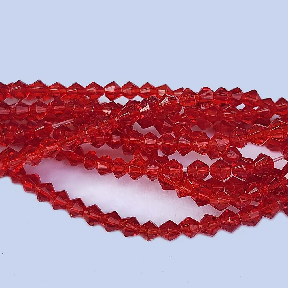 Jewelry Making Crystal Fire polished imported Glass beads Bi cone Shape Red Color Transparent 4mm Size Approximately  78 Beads in a string