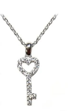 Key Heart Shaped Pave' Petite Necklace