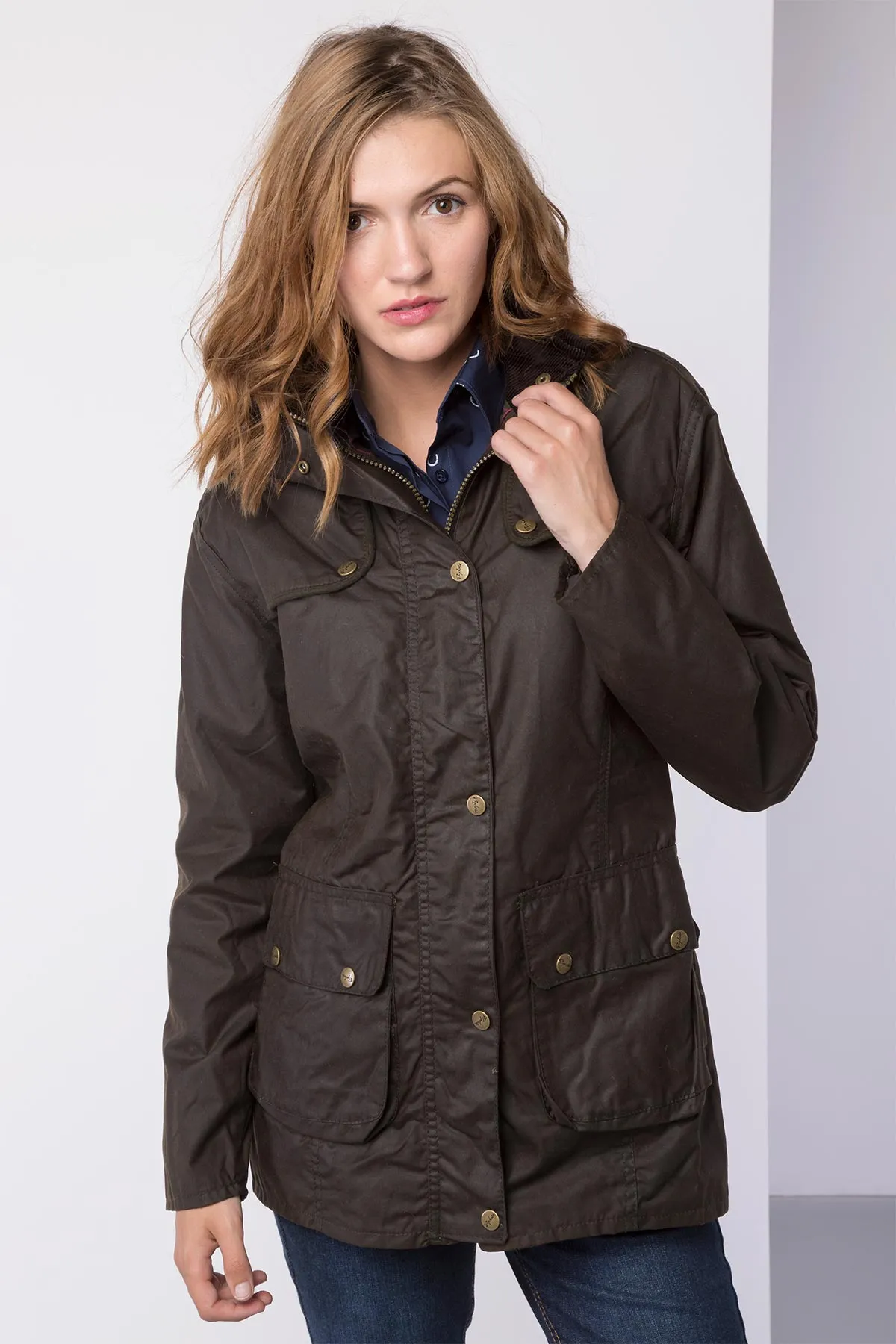 Ladies Wax Jacket with Elasticated Back