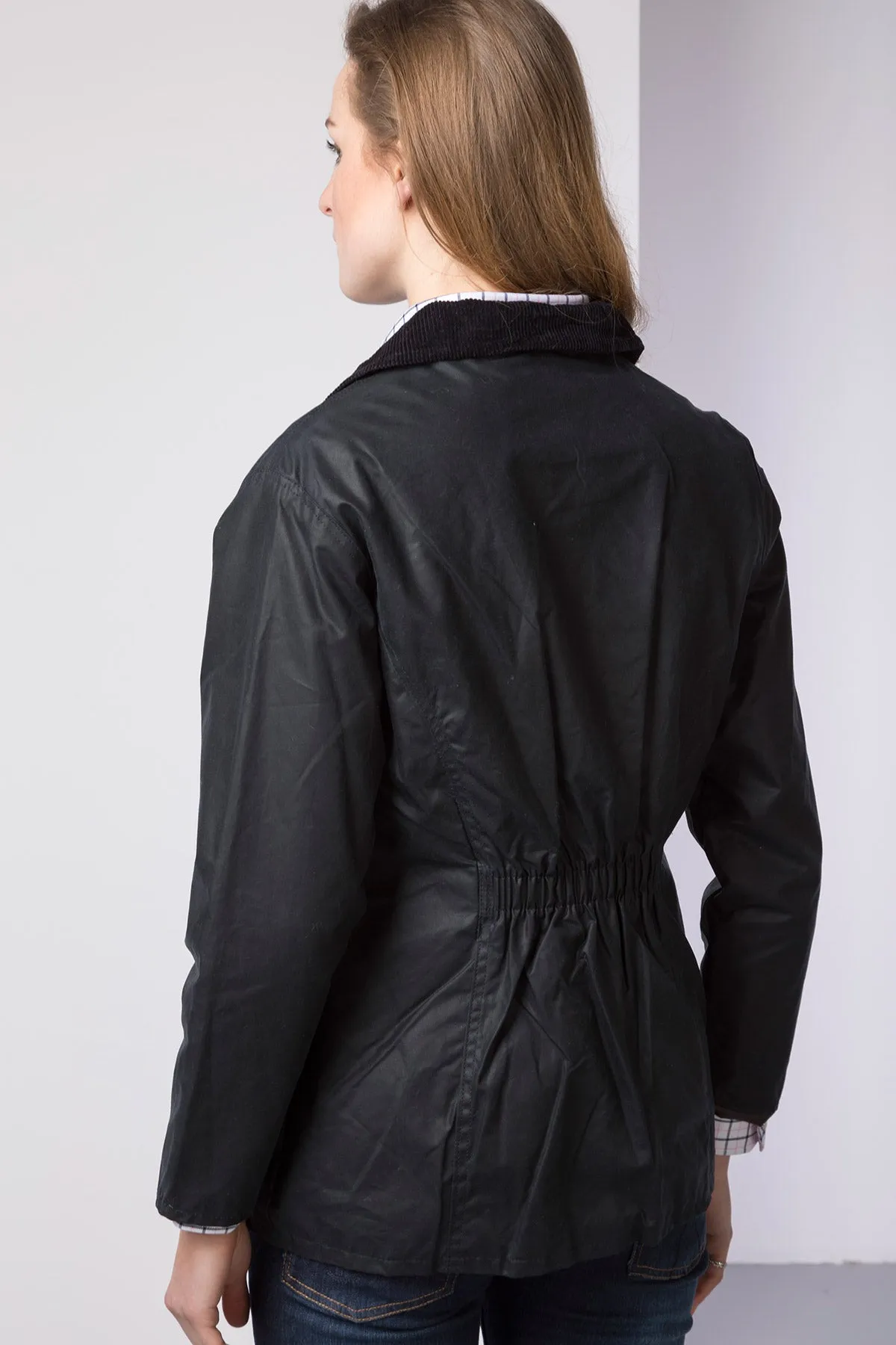 Ladies Wax Jacket with Elasticated Back