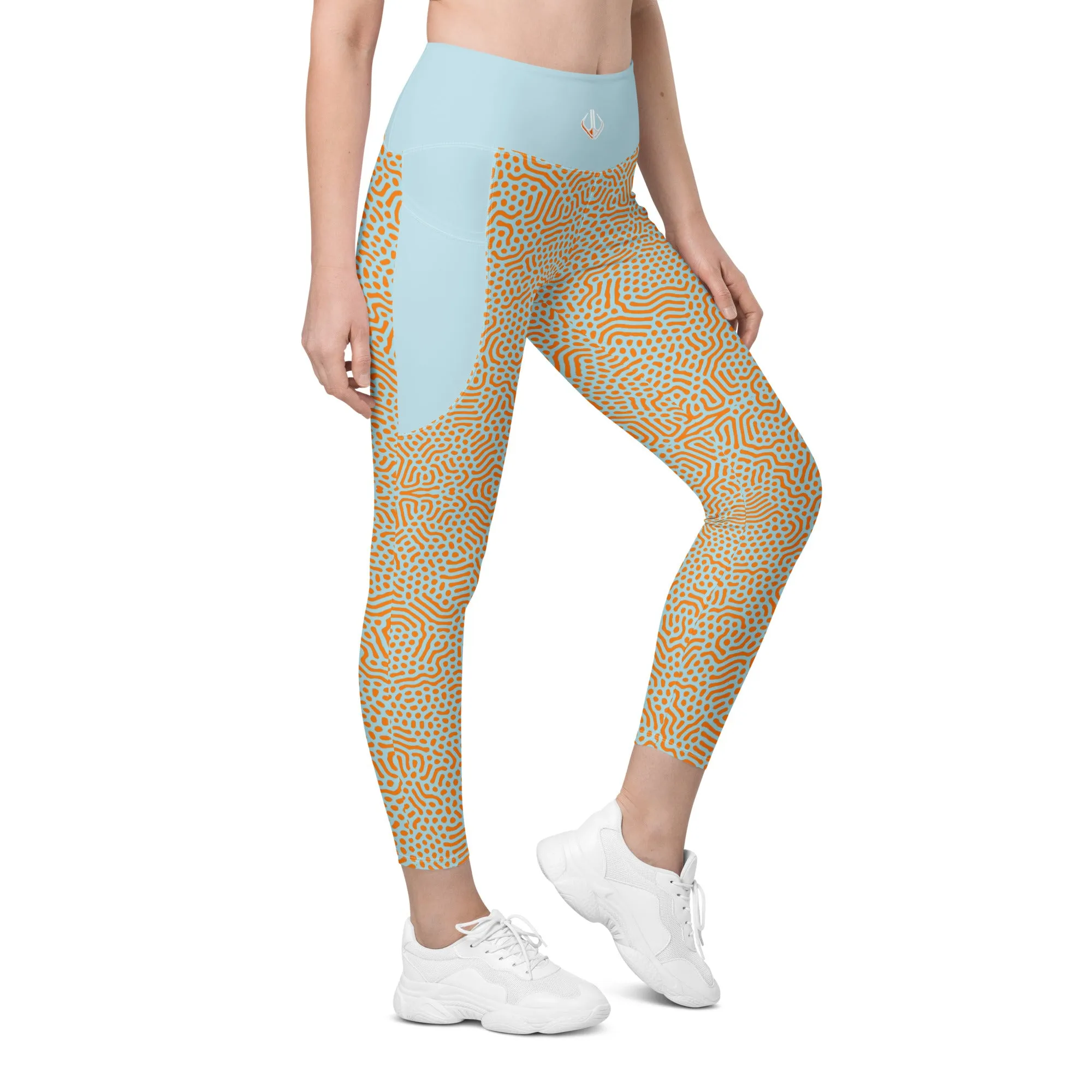 Life League Gear - Women's Leggings with Pockets - "CORAL" (Blue and Sunset Orange)