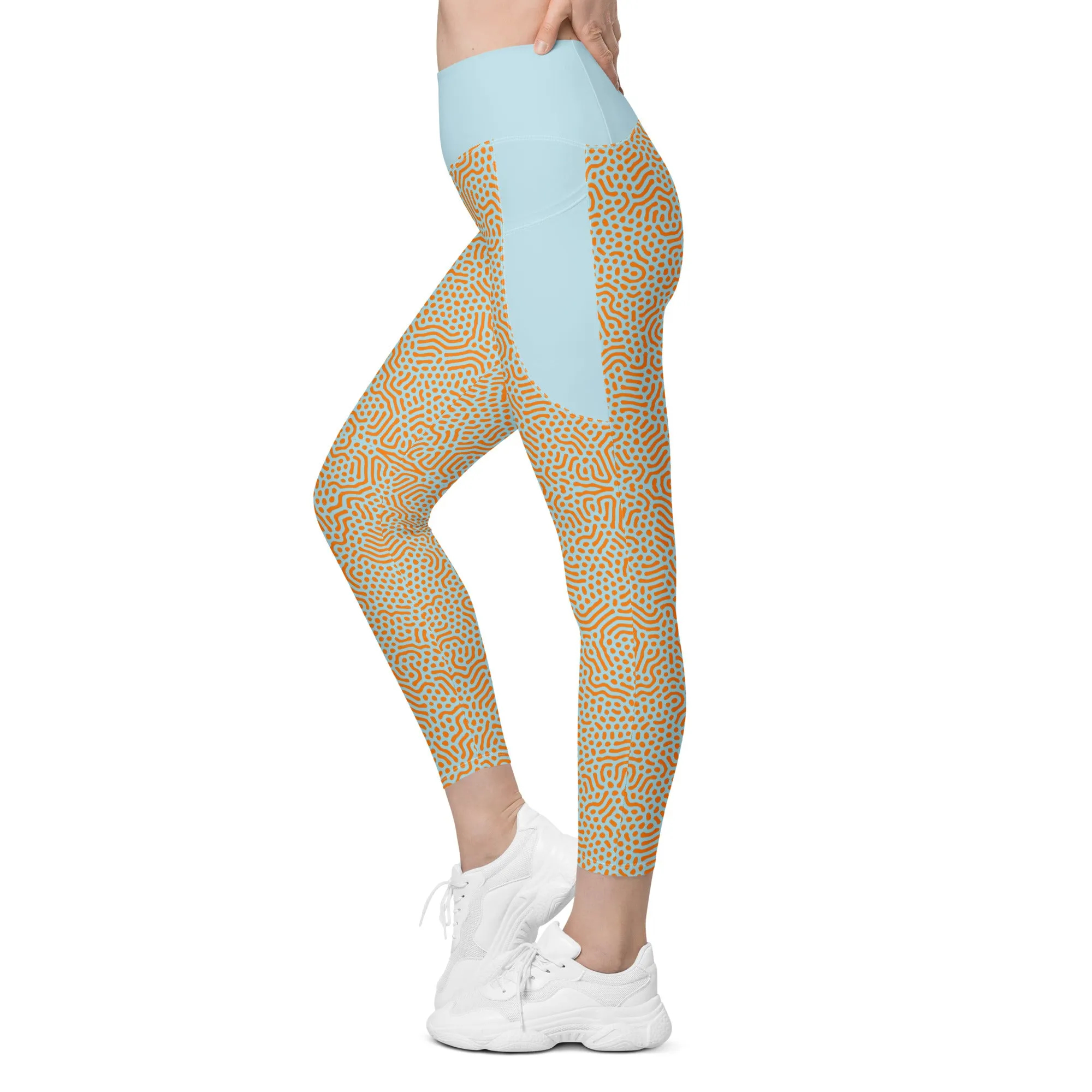 Life League Gear - Women's Leggings with Pockets - "CORAL" (Blue and Sunset Orange)