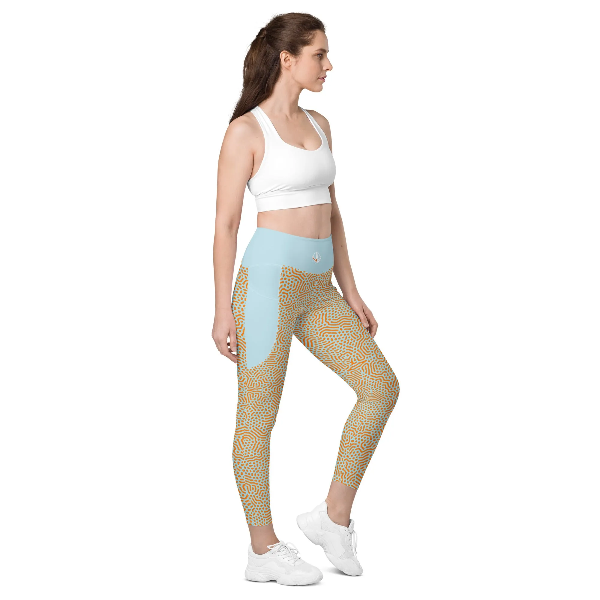 Life League Gear - Women's Leggings with Pockets - "CORAL" (Blue and Sunset Orange)