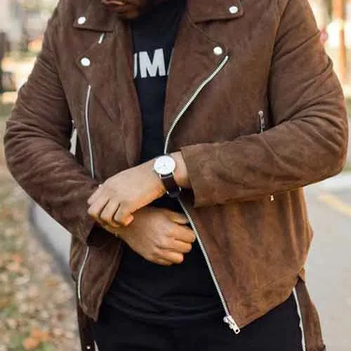 Men Brown Suede Biker Jacket, Brown Moto Jacket, Motorcycle Jacket for Men's