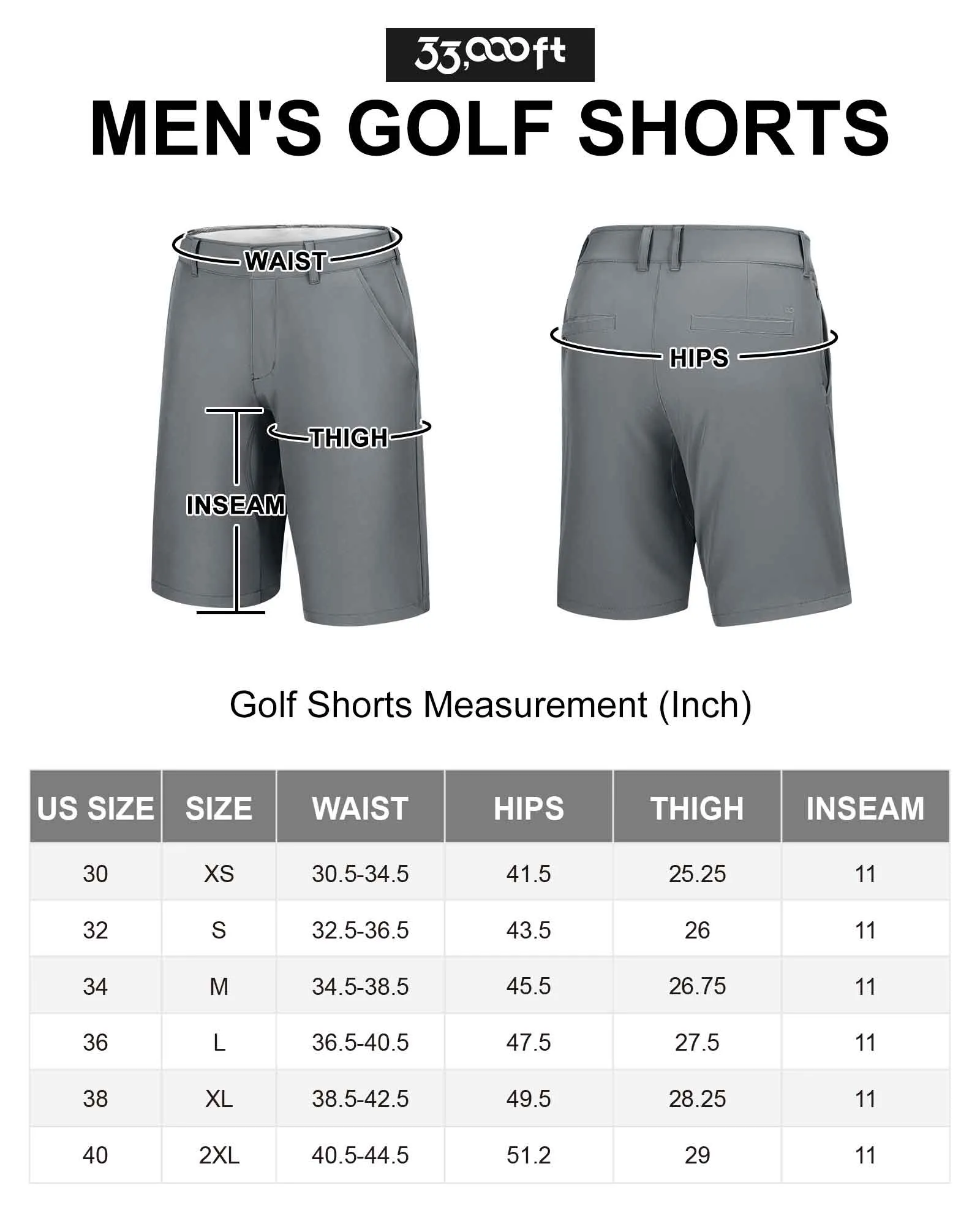 Men's 11" Inseam Golf Shorts with 5 Pockets