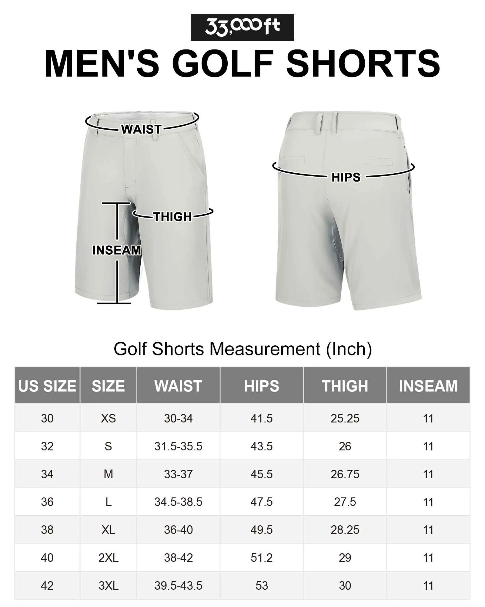 Men's 11" Inseam Golf Shorts with 5 Pockets