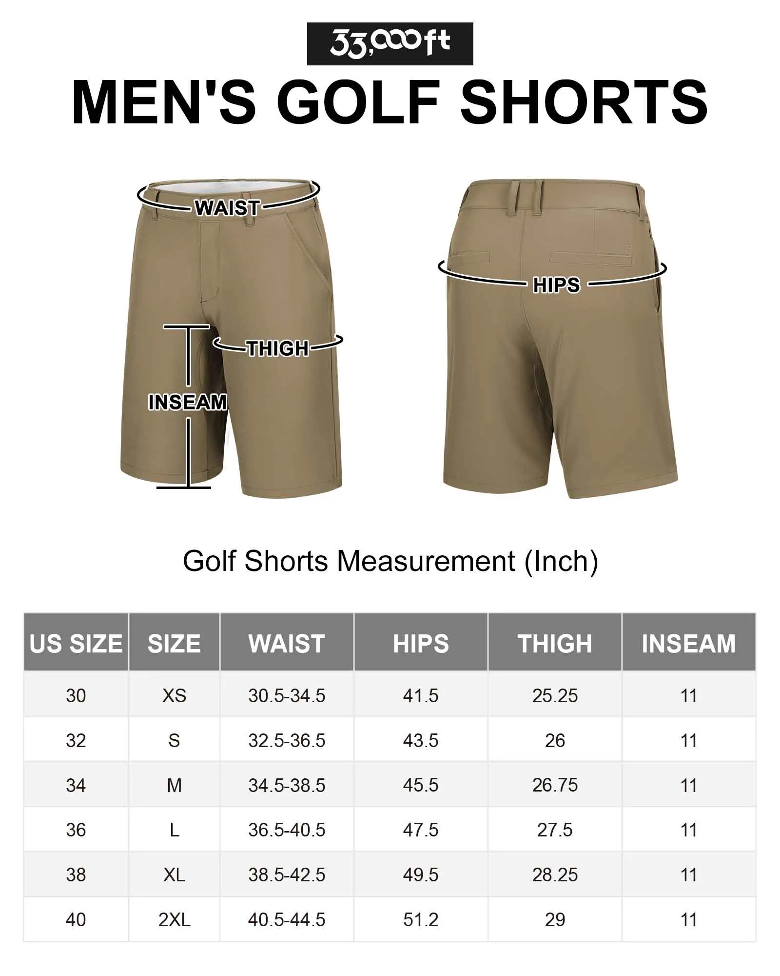 Men's 11" Inseam Golf Shorts with 5 Pockets