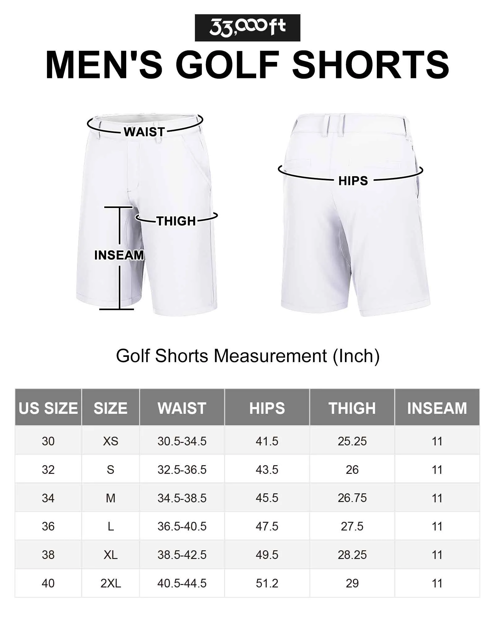 Men's 11" Inseam Golf Shorts with 5 Pockets