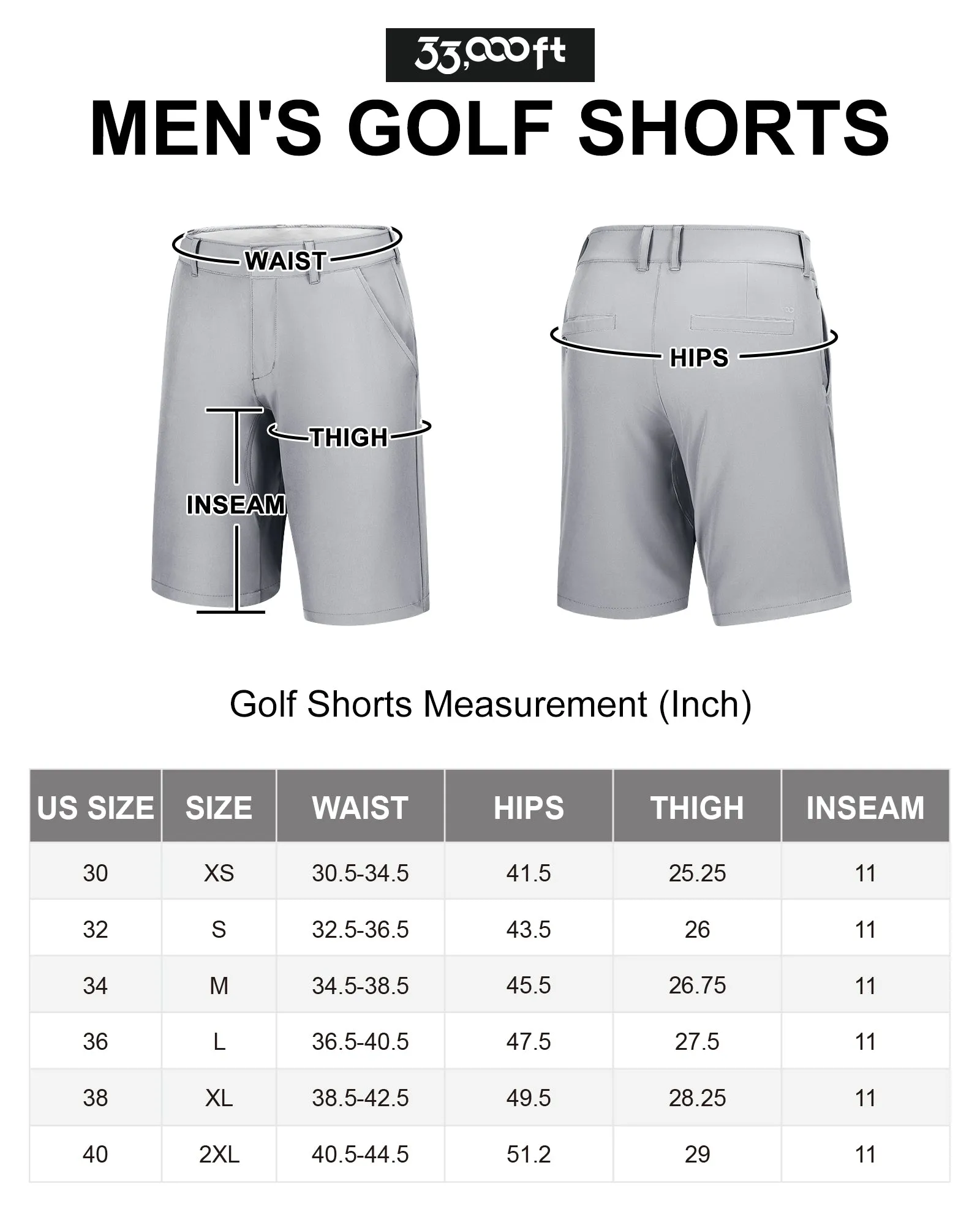 Men's 11" Inseam Golf Shorts with 5 Pockets