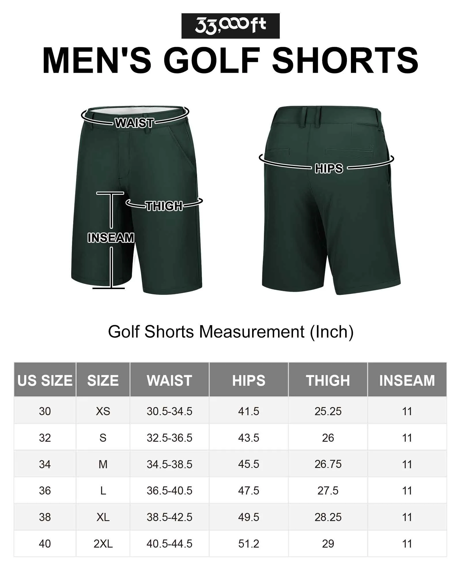 Men's 11" Inseam Golf Shorts with 5 Pockets