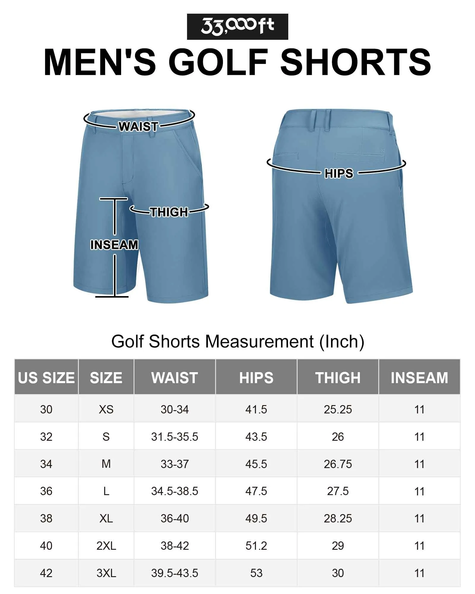 Men's 11" Inseam Golf Shorts with 5 Pockets