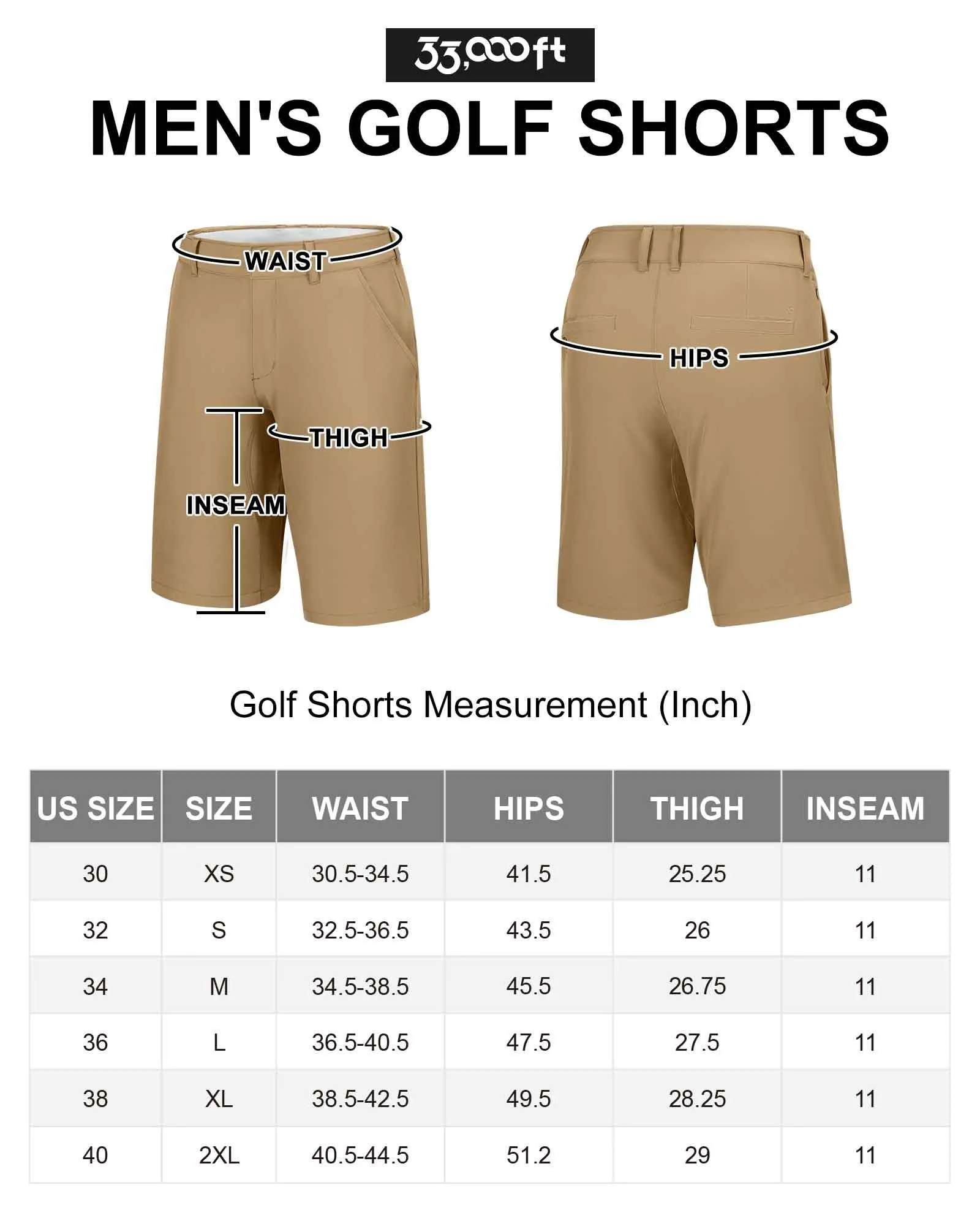 Men's 11" Inseam Golf Shorts with 5 Pockets