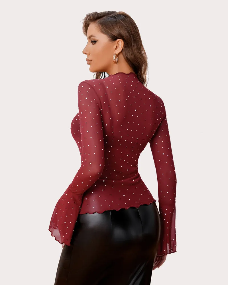 Mesh Tops Rhinestone Tops