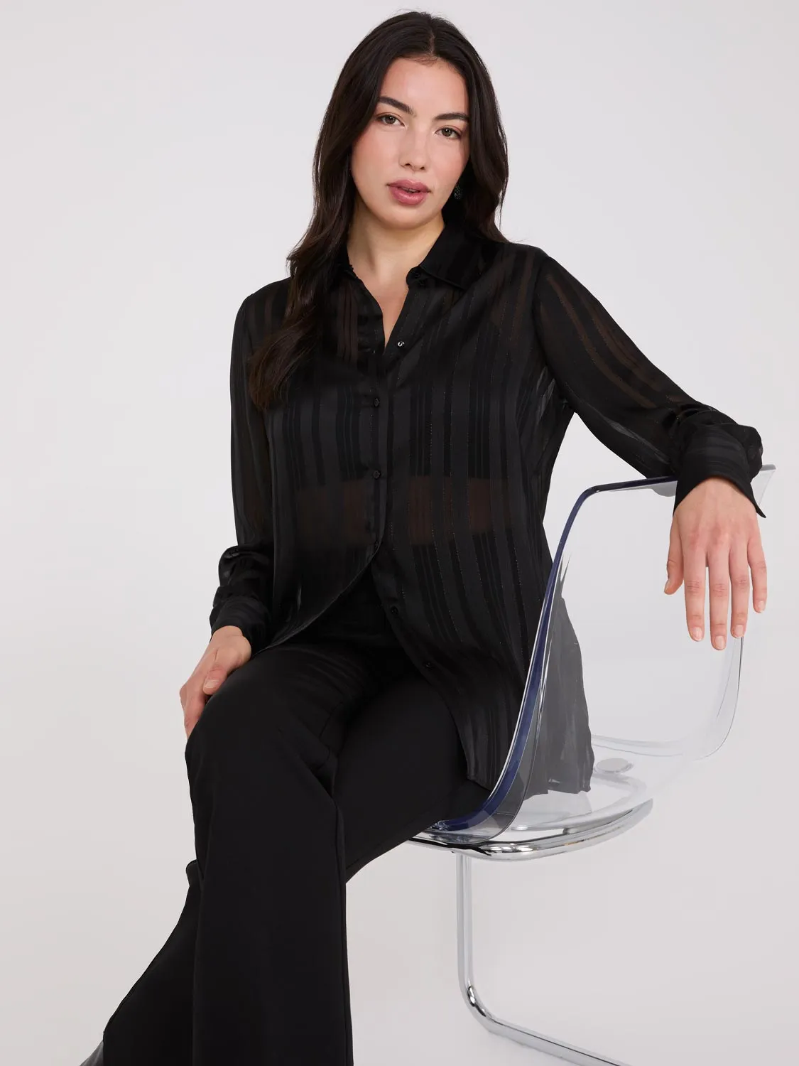 Metallic Shadow Stripe Chiffon Blouse