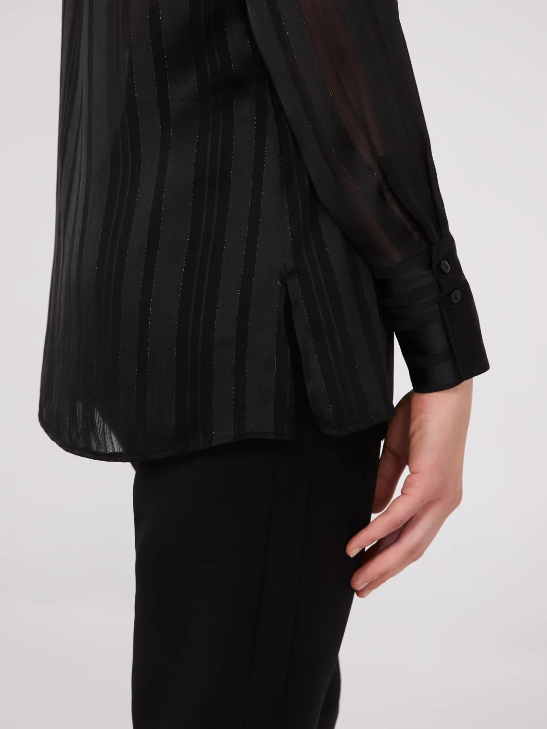 Metallic Shadow Stripe Chiffon Blouse