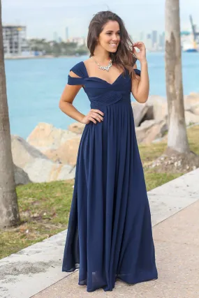 Navy Off Shoulder Maxi Dress