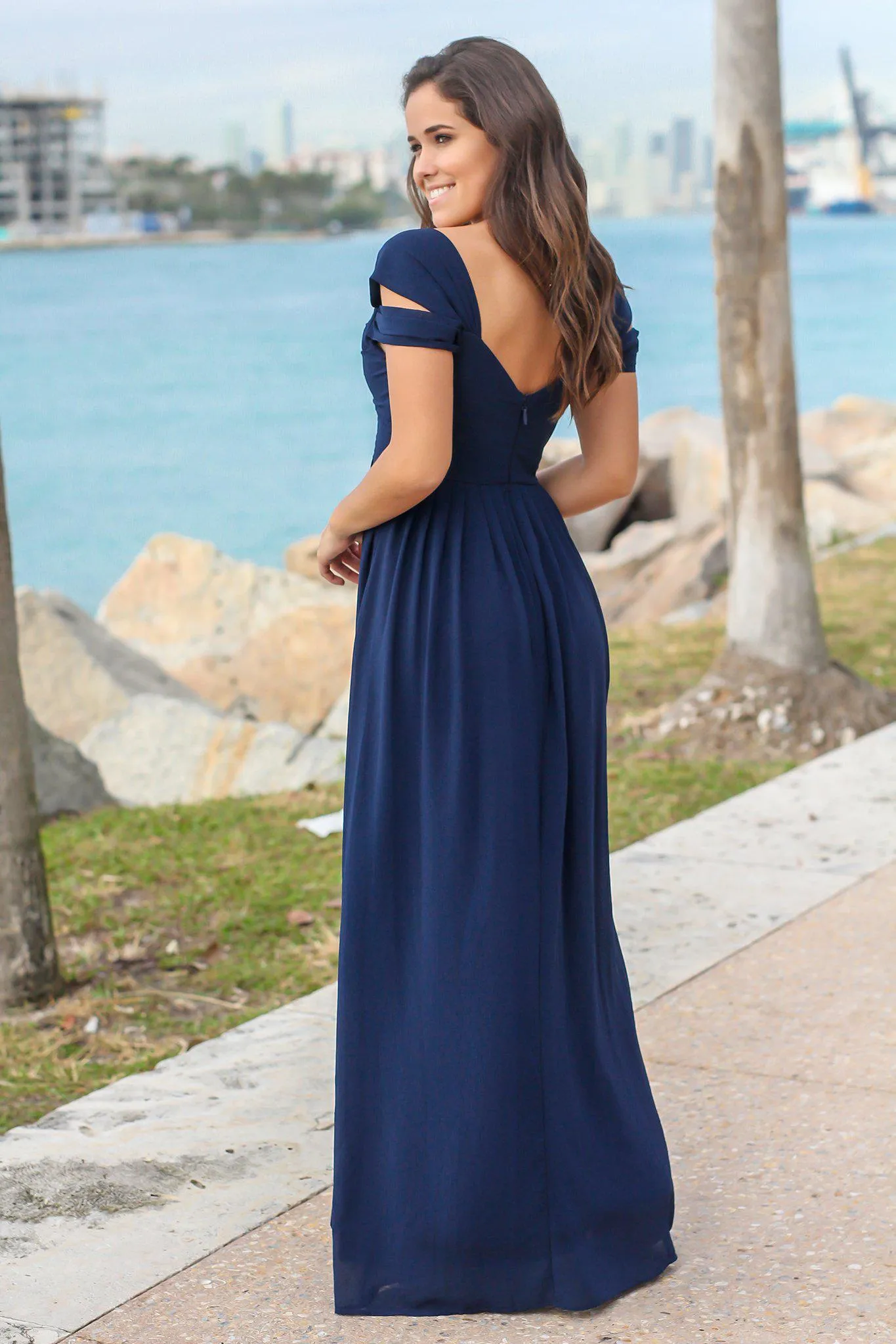 Navy Off Shoulder Maxi Dress