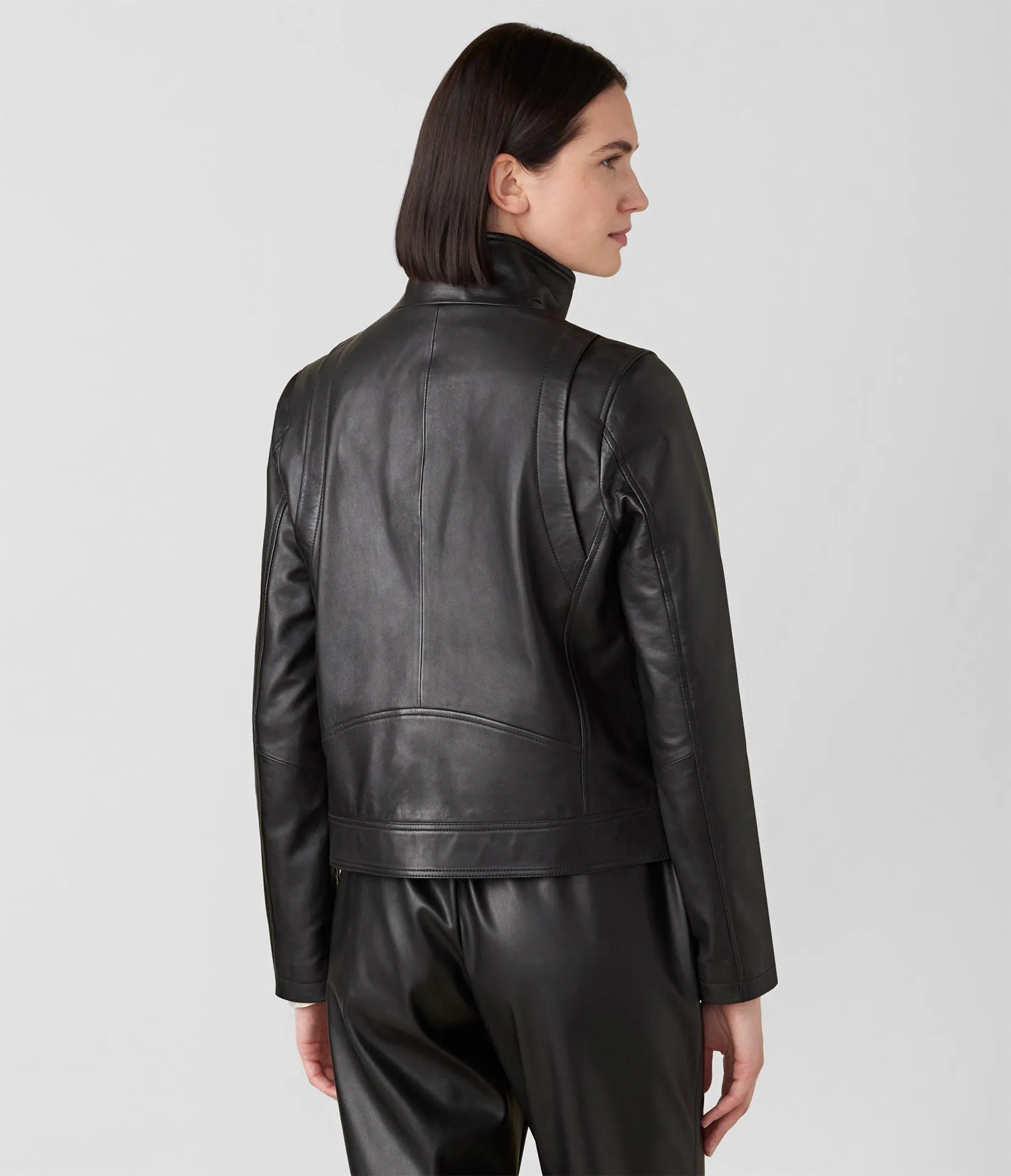 Olivia Genuine Leather Jacket With Stand Collar