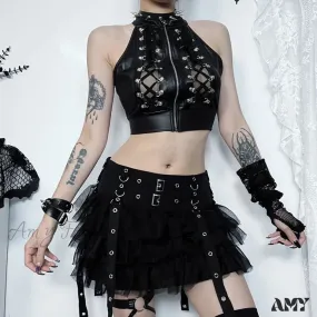 Out Gothic Y2k Sexy Hollowed Crop Top Bandage Lace Up