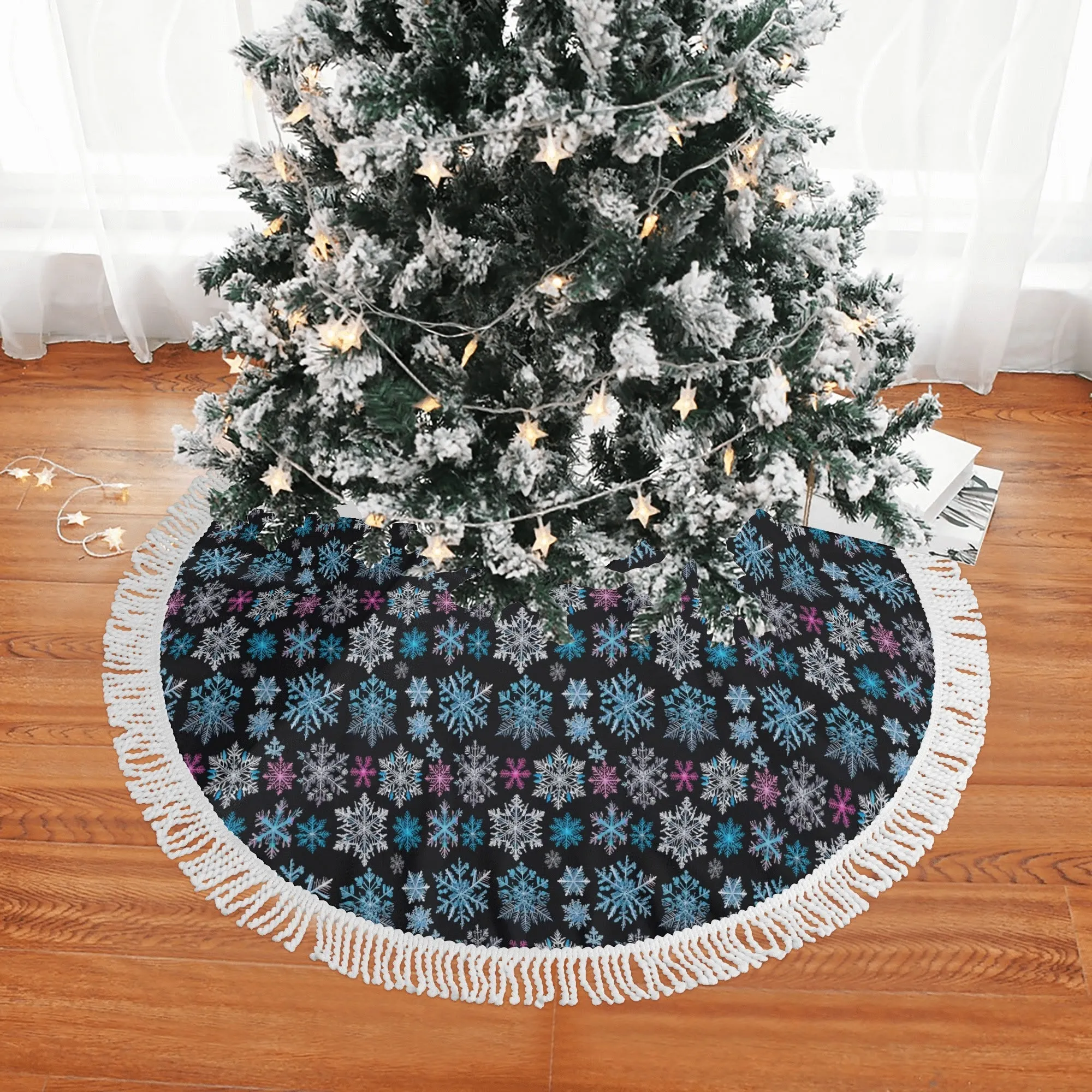 Party Snowflakes Fringed Christmas Tree Skirts