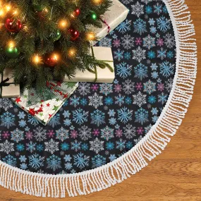 Party Snowflakes Fringed Christmas Tree Skirts