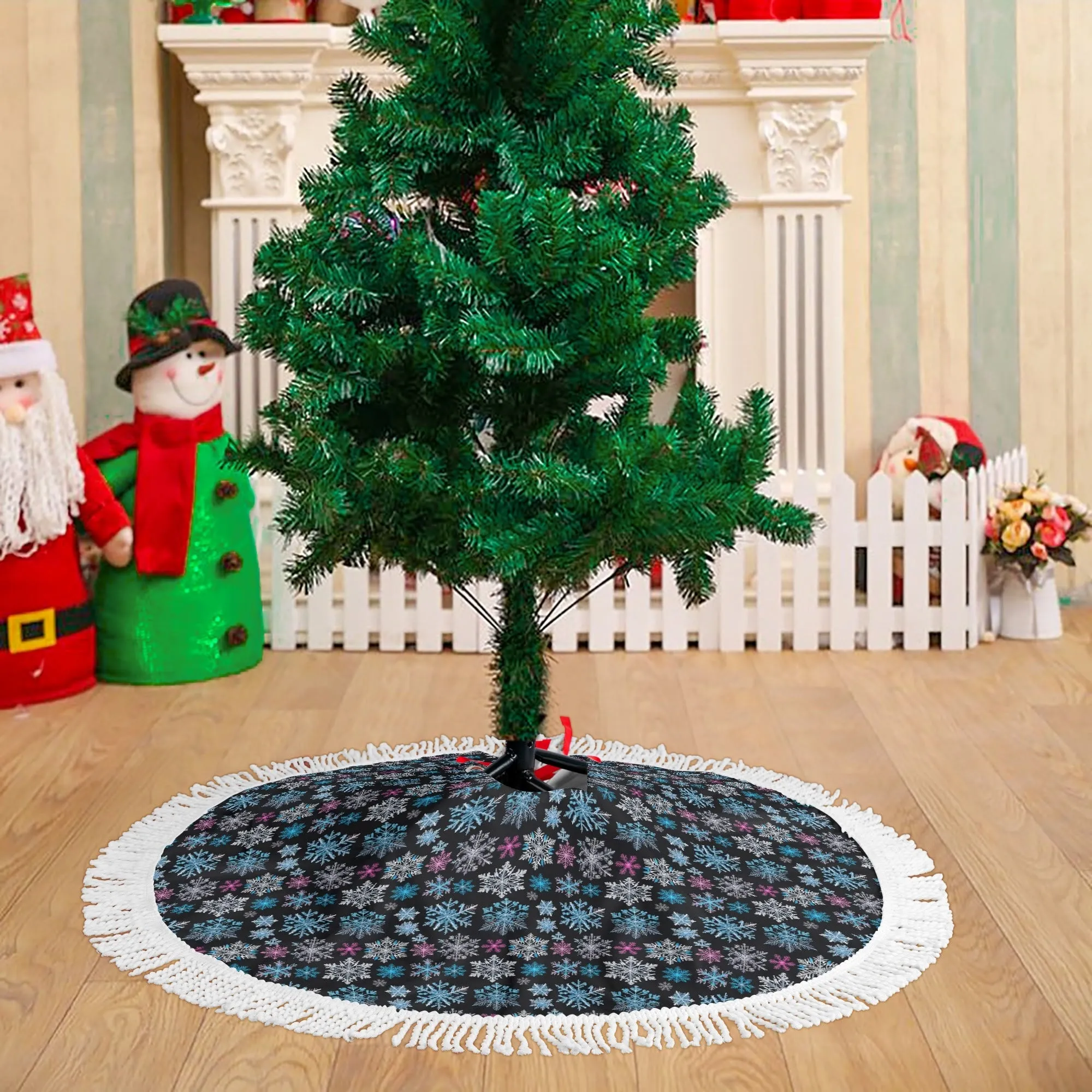 Party Snowflakes Fringed Christmas Tree Skirts