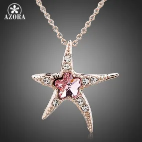 Pink Austrian Crystal Starfish Pendant Necklace