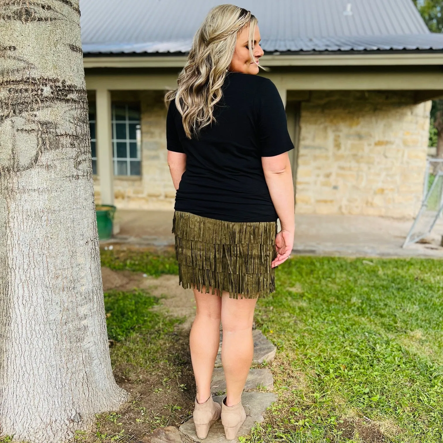 PLUS Lola Olive Fringe Skirt*