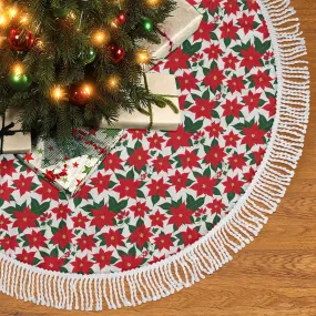 Poinsettia Floral Fringed Christmas Tree Skirts