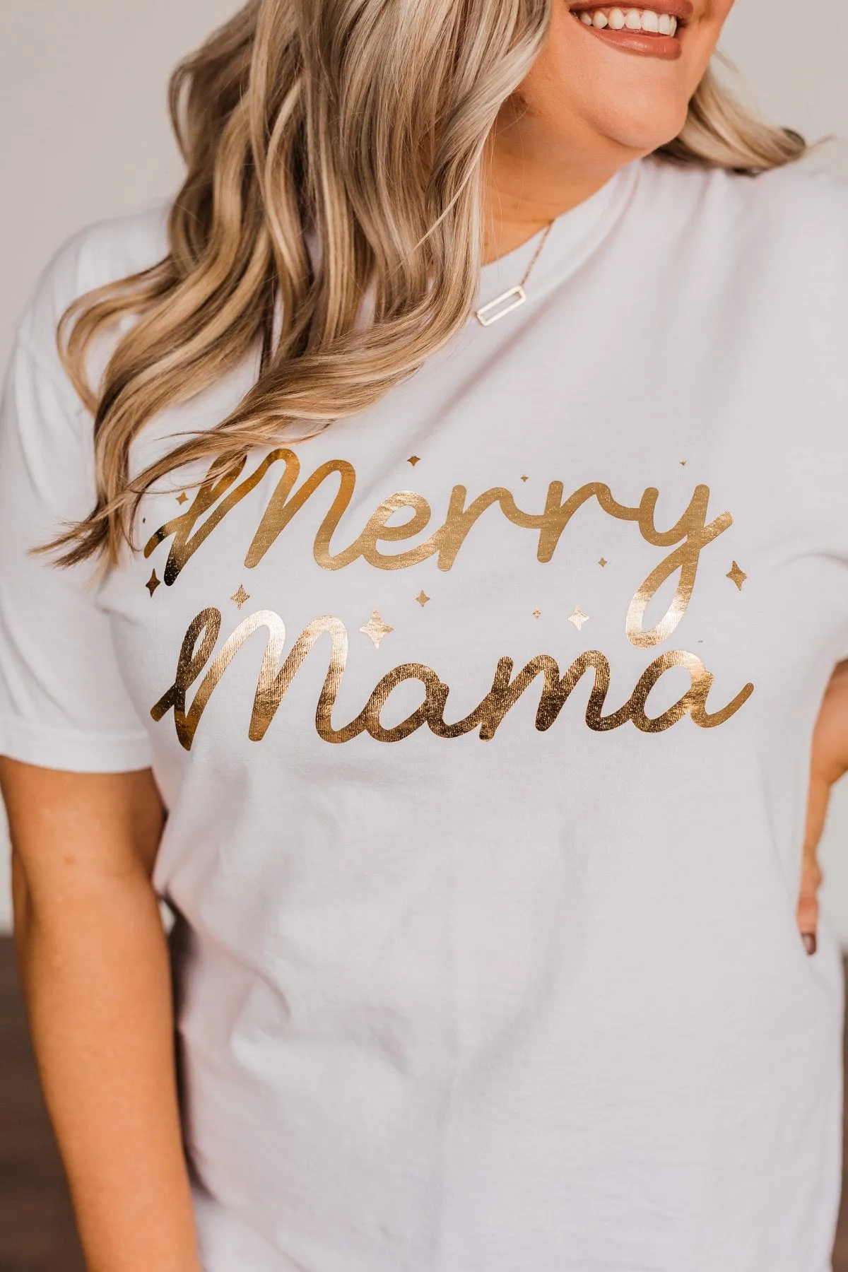 "Merry Mama" Shimmery Graphic Tee- Ivory