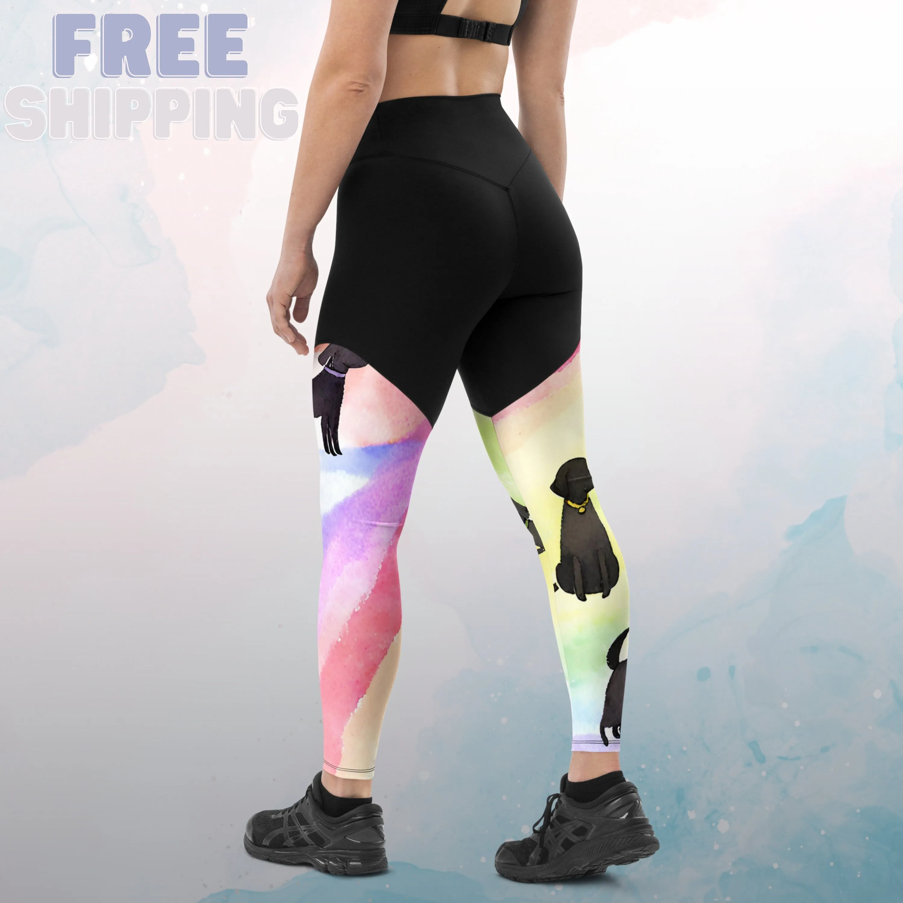 Rainbows and Abstract Puppies Athletic Compression Leggings