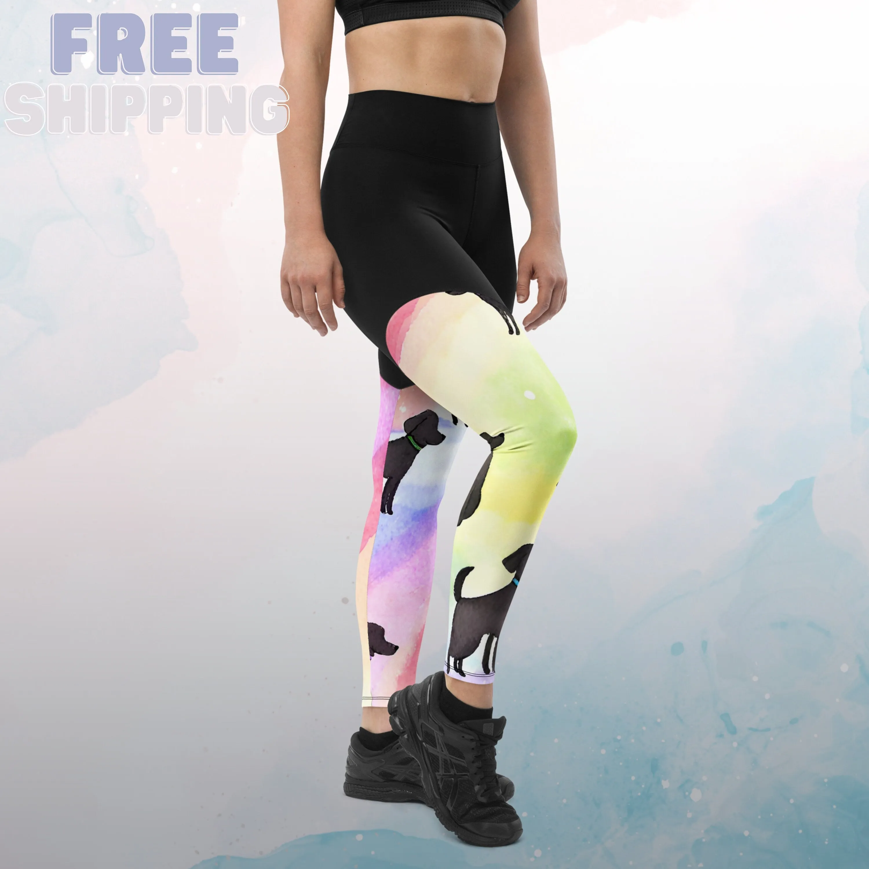 Rainbows and Abstract Puppies Athletic Compression Leggings