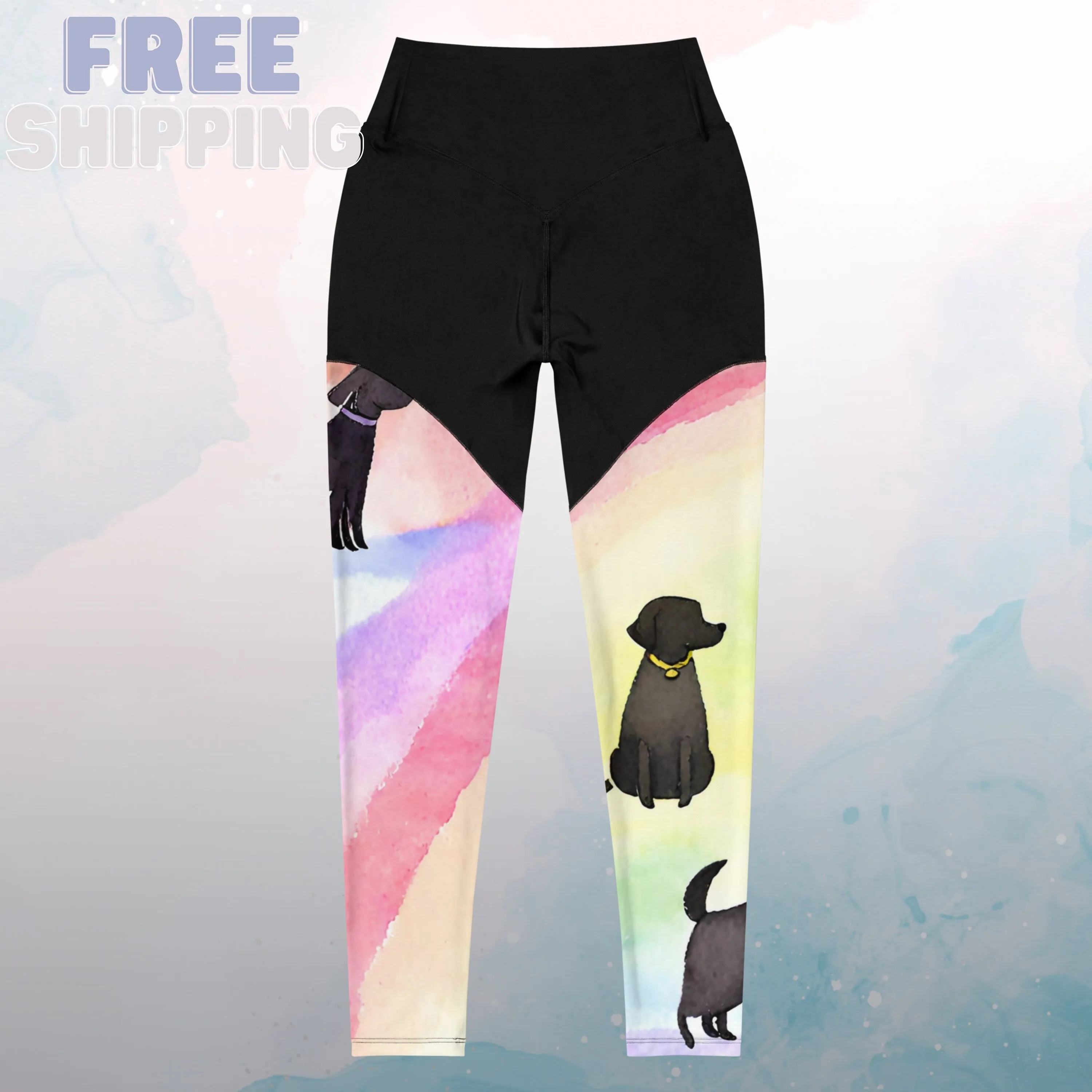 Rainbows and Abstract Puppies Athletic Compression Leggings