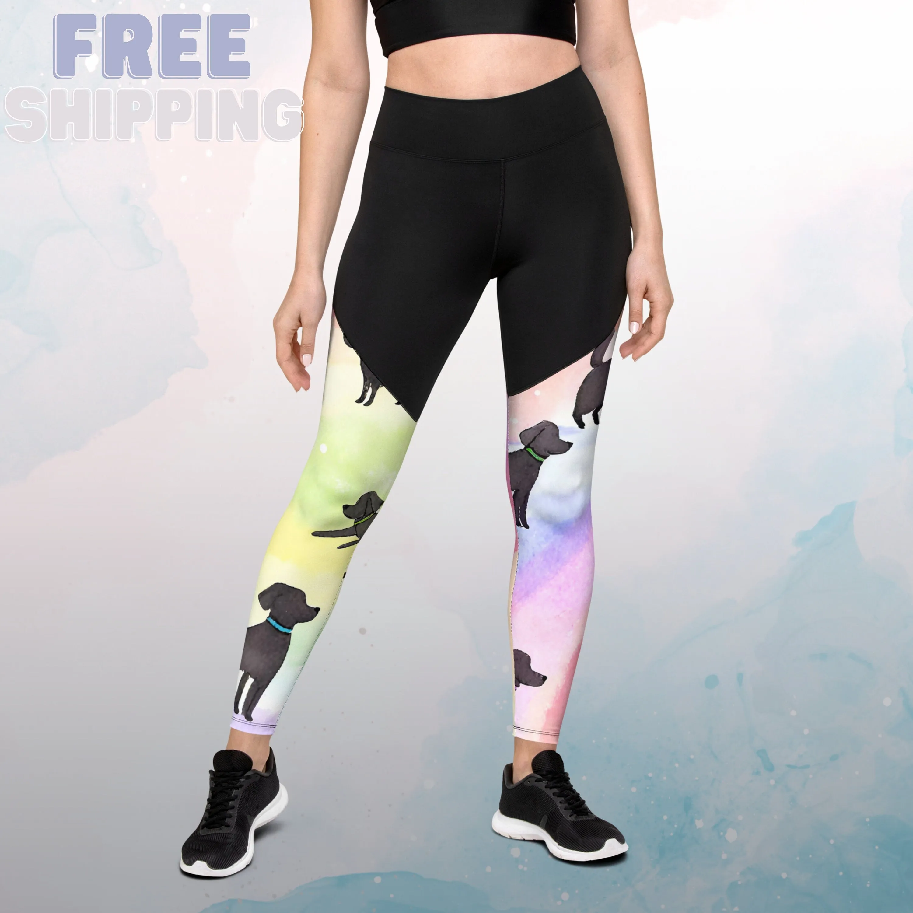 Rainbows and Abstract Puppies Athletic Compression Leggings