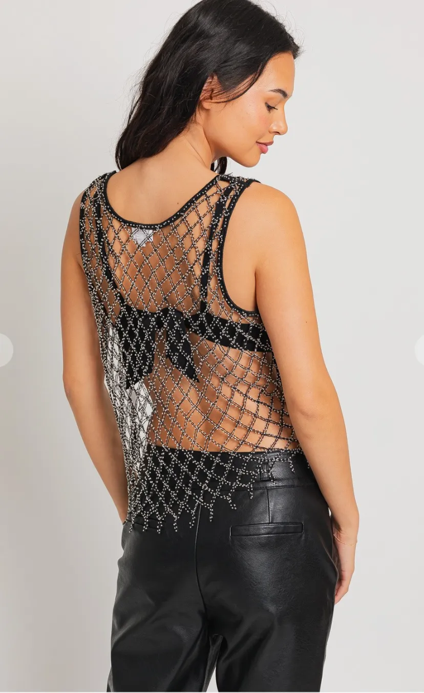 Rhinestone Mesh Top