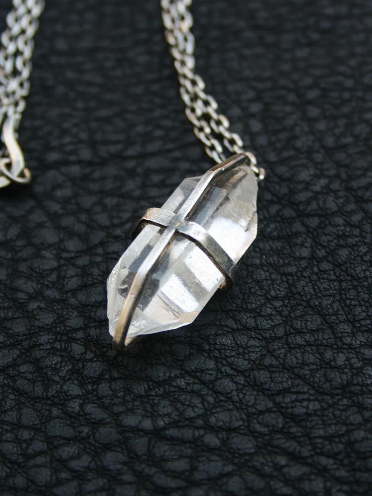 Silver Necklace Shining Crystal Raw Stone Pendant Necklaces