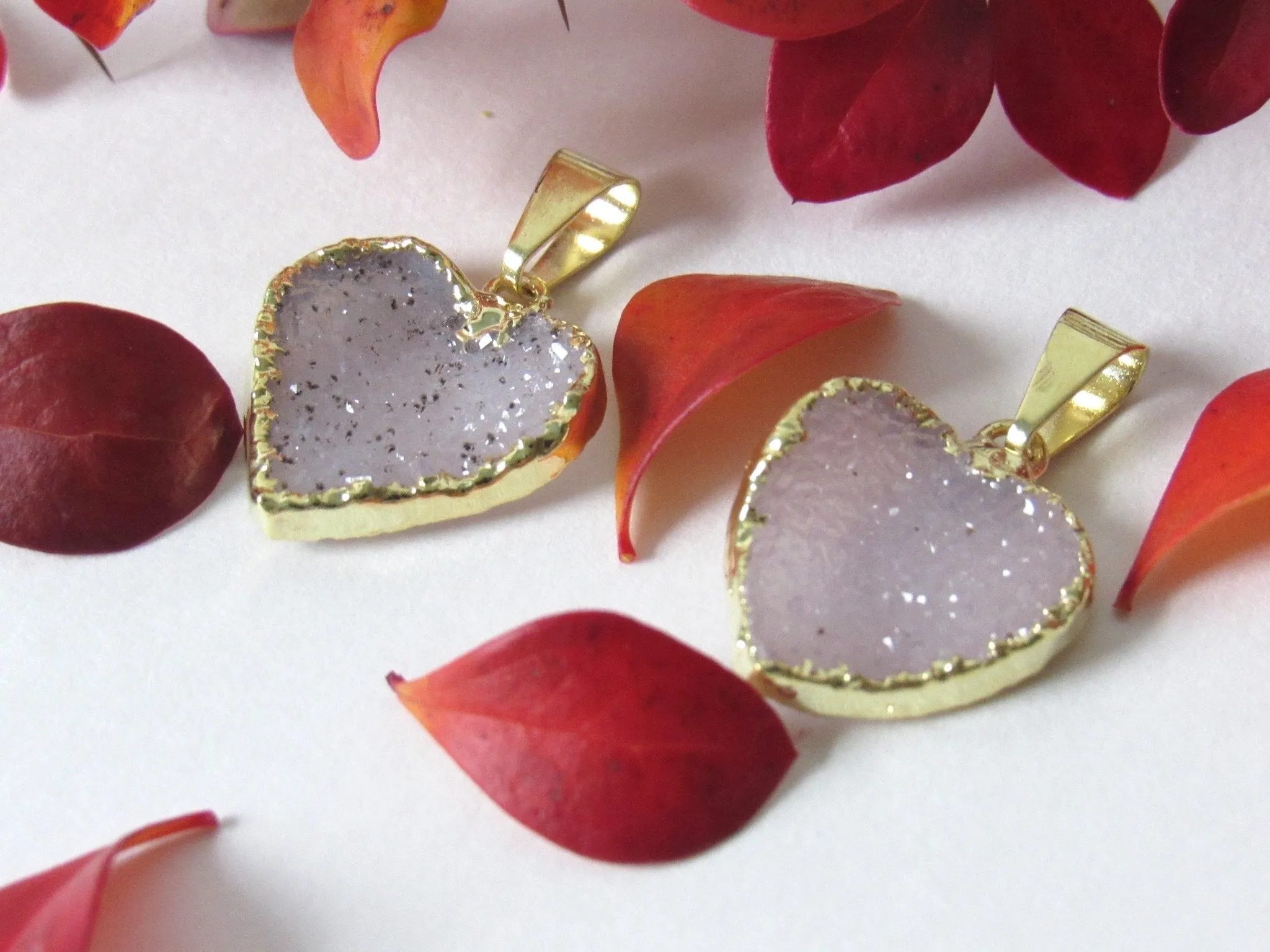 Snow Druzy Heart Necklaces