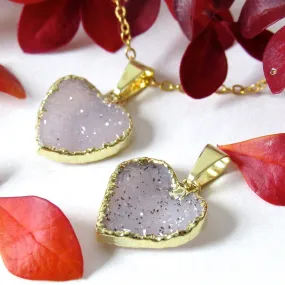 Snow Druzy Heart Necklaces