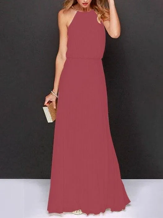 Solid Sleeveless Off-shoulder Dress