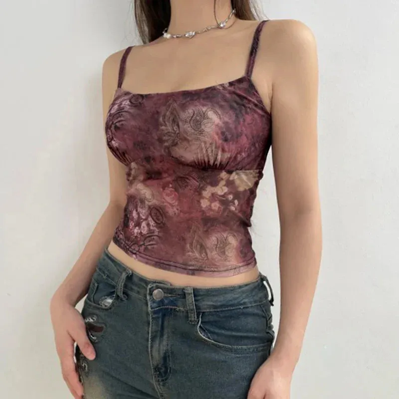 Summer Mesh Sheer Spaghetti Straps Crop Top Streetwear Crop Top