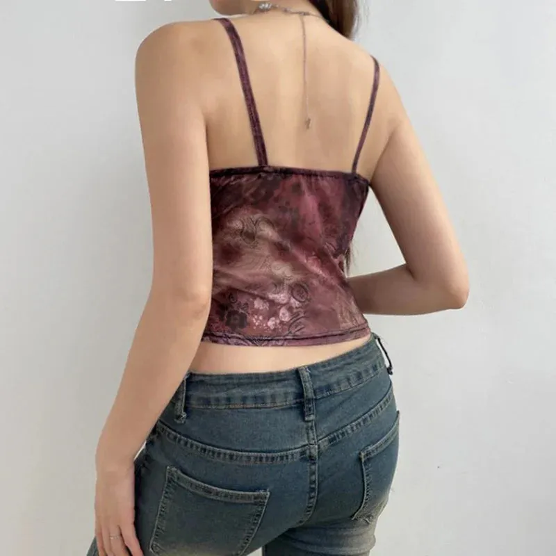 Summer Mesh Sheer Spaghetti Straps Crop Top Streetwear Crop Top