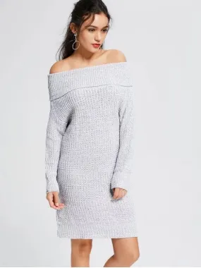 TastyHottie - Trendy Off The Shoulder SweaterLight Gray  Dress