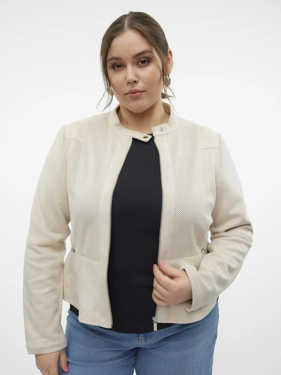 Vero Moda Curve Lucia Cream Suede Jacket